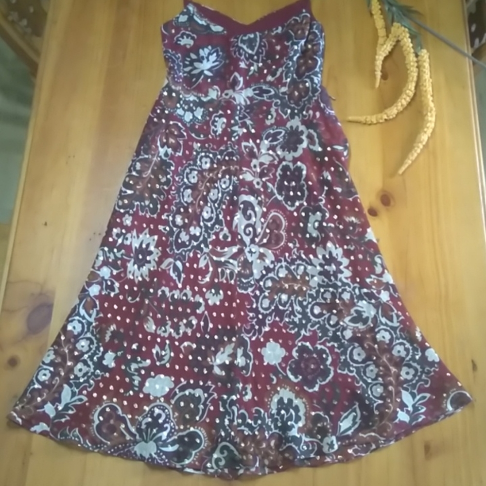 Ann Taylor gold & silk flowery high waisted midi dress AU 6 - Picture 2 of 7